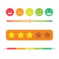Rating satisfaction emoticon, bar and stars, feedback review in form of emotions icon set illustration editable vector Royalty Free Stock Photo