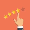 Human hands put gold rating star. Rank. Five stars. Vector. Rating selection finger. Royalty Free Stock Photo