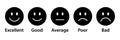 Rating emojis set in black color. Feedback emoticons collection. Royalty Free Stock Photo