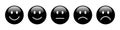 3D Rating Emojis set in black color. Feedback emoticons collection. Excellent, good, neutral, bad and very bad emojis