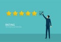 Rating star, businessman gives five star for feedback concept