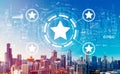 Rating star concept with downtown Chicago cityscape