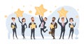 Rating stars. People holding in hands various stars of ratings and reviews vector business concept Royalty Free Stock Photo