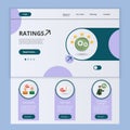 Ratings flat landing page website template. Discussing, chat help, technical support. Web banner with header, content