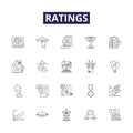 Ratings line vector icons and signs. Scores, Grades, Evaluations, Rankings, Assessments, Marks, Stars, Numerical outline Royalty Free Stock Photo