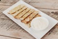 Ration of toasted bread with garlic mayonnaise, typical Mediterranean.