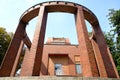 Rationalist pavilion with brick colonnade. Designed by Giovanni Attilio Fugazza in the center of Lodi. Offices of the aqueduct