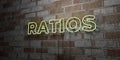 RATIOS - Glowing Neon Sign on stonework wall - 3D rendered royalty free stock illustration Royalty Free Stock Photo