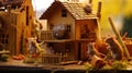A ratplot that builds its house made of tiny wooden details Royalty Free Stock Photo