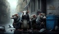 Angry rats among the rubbish on the street in Paris by Generative AI