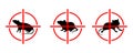 Rats icon. Pest control. Rodent extermination sign. Target logo for mouse poison. Kill gnawer. Red round crosshair aim Royalty Free Stock Photo