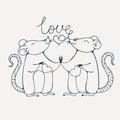 Rats in love. Coloring page.