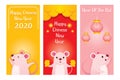 Rats In Three Banners Decoration Set, Happy Chinese New Year 2020, Year Of The Rat