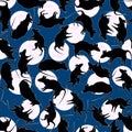 Seamless pattern of black rats and white moons in Halloween night.