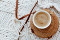 Rattan bamboo bag and cup coffee