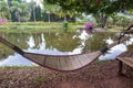 Rattan bamboo hammock hanging on tree