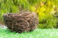 Rattan bird nest on the artificial grass