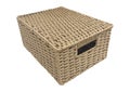 Rattan box with lid isolated on white background. Rattan wicker brown basket isolated Royalty Free Stock Photo