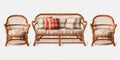 Rattan Furniture Cutouts A Collection Set Of Outdoor Garden Rattan Straw Couches Armchairs And Doubl Royalty Free Stock Photo