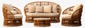 Rattan Furniture Cutouts A Collection Set Of Outdoor Garden Rattan Straw Couches Armchairs And Doubl Royalty Free Stock Photo