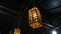 Rattan Lamp Lantern Yellow Light Warmwhite Royalty Free Stock Photo