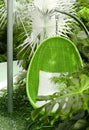 Rattan oval hanging chair witht pillow in tropical plant Royalty Free Stock Photo