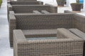 Rattan sofas in empty tropical cafe on the coast . Island Zanzibar, Tanzania, Africa