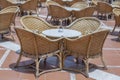 Rattan table and chairs in beach cafe next to the red sea in Sharm el Sheikh, Egypt Royalty Free Stock Photo