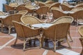 Rattan table and chairs in beach cafe next to the red sea in Sharm el Sheikh, Egypt Royalty Free Stock Photo