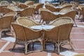 Rattan table and chairs in beach cafe next to the red sea in Sharm el Sheikh, Egypt Royalty Free Stock Photo