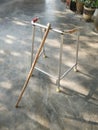 Rattan walking stick and stainless metal walker