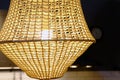 Rattan weave close-up. The green fabric lampshade at the magazine. colorful, decorative, electrical, furniture, illumination, lamp