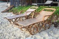 Rattan wicker chairs on the beach Royalty Free Stock Photo
