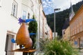 Handmade glass in different shapes, forms decorating the town in