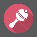 Rattle flat icon. Round colorful button, circular vector sign with long shadow effect.