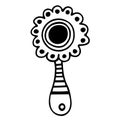 Rattle vector icon. Hand-drawn black doodle isolated on white background. A sketch of a toy for a baby. A cute round rattle with