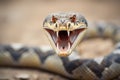 rattlesnake with mouth open showing fangs