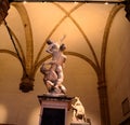 Ratto delle Sabine statue in Loggia de Lanzi by night Royalty Free Stock Photo