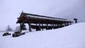 Rattvik church boat next to frozen lake Siljan in Dalarna in Sweden