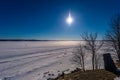 Rattvik - March 30, 2018: Panorama of the frozen lake Siljan in Rattvik, Dalarna, Sweden Royalty Free Stock Photo