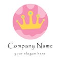 Flat crown logo on a pink circle background. Usable for Business and Branding Logos. Flat Vector Logo Design Template