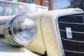 RATZEBURG, GERMANY - JUNE 2, 2019: headlight on a white Opel 1,3l, classic automobile at the oldtimer car meeting in Ratzeburg Royalty Free Stock Photo