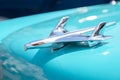 RATZEBURG, GERMANY - JUNE 3, 2019: Plane from chrome, the hood ornament of a Chevrolet automobile, classic Chevy Bel Air from 1956 Royalty Free Stock Photo