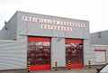 Ratzeburg, Germany, March 20, 2020: Volunteer fire department building with roller doors for the fire-fighting emergency vehicles