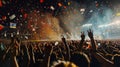 A raucous crowd floods the stadium stands showered in confetti and basking in the glow of fireworks