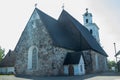 Rauma, Finland - 27 June, 2019: Church in old Rauma, one of UNESCO World Heritage sites, is the largest unified wooden town in the Royalty Free Stock Photo