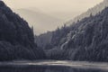 Rausor lake and Iezer Papusa Mountain in black and white Royalty Free Stock Photo