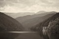 Rausor lake and Iezer Papusa Mountain in black and white Royalty Free Stock Photo