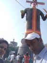 Ravan statue on the india fair Dushera a indian copule taking a selfie with this Royalty Free Stock Photo