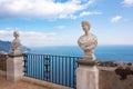 Ravello, Italy. Terrace of villa Cimbrone with marble statues over sea overlooking Amalfi coast Royalty Free Stock Photo